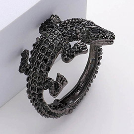 Crystal Rhinestone Crocodile/Alligator Embellished Evening Hinged Bracelet